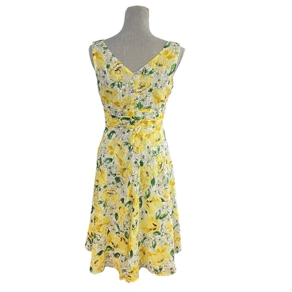 Vintage 90s Y2K Robbie Bee Yellow Floral A-Line Dress 8P - Picture 3 of 13